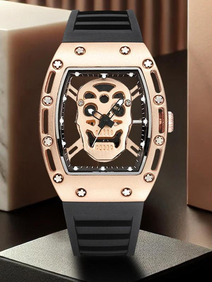 Men'S Fashion Skull Design Analog Quartz Watch, Fashion Watch for Party, Daily Clothing Decor, Trendy All-Match & Exquisite Watch for Birthday Gift with Box